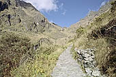 Paved path on the Inca Trail towards the Dead Woman pass 